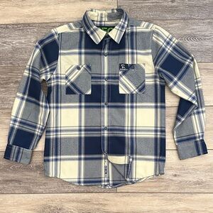 Boys Dixxon “brownells” Plaid Shirt in Blue and Cream. In good condition